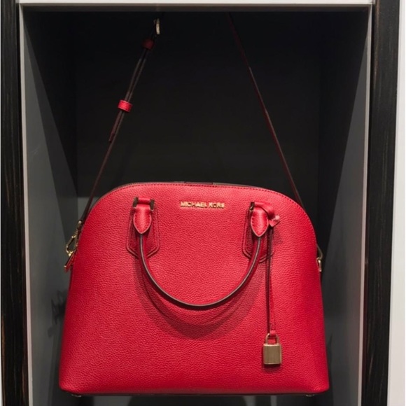 Michael Kors Adele Large Dome Leather Scarlet Satchel - Picture 3 of 14